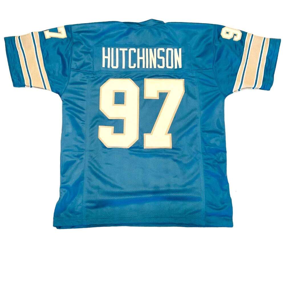 #97 HUTCHINSON Sewn Stitched Custom Blue Football Jersey Add any name number size XS-5XL 6XL