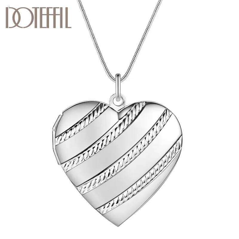 DOTEFFIL 925 Sterling Silver Love Heaet Photo Frame Snake Chain Necklace For Women Fashion Wedding Charm Jewelry 7a314