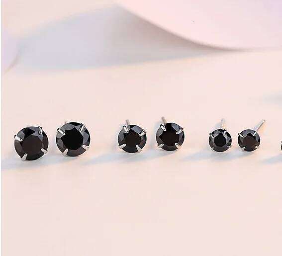Small 925 Silver Needle Men Women Jewelry Classic Plata Stud Earrings For Girl Black Cubic Zircon Ear Earring 179b9