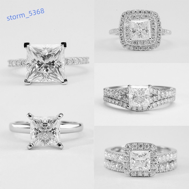 Starsgem Gold Plated Eternity Band S925 Sterling Silver Princess Cut Moissanite Gemstone Engagement Ring