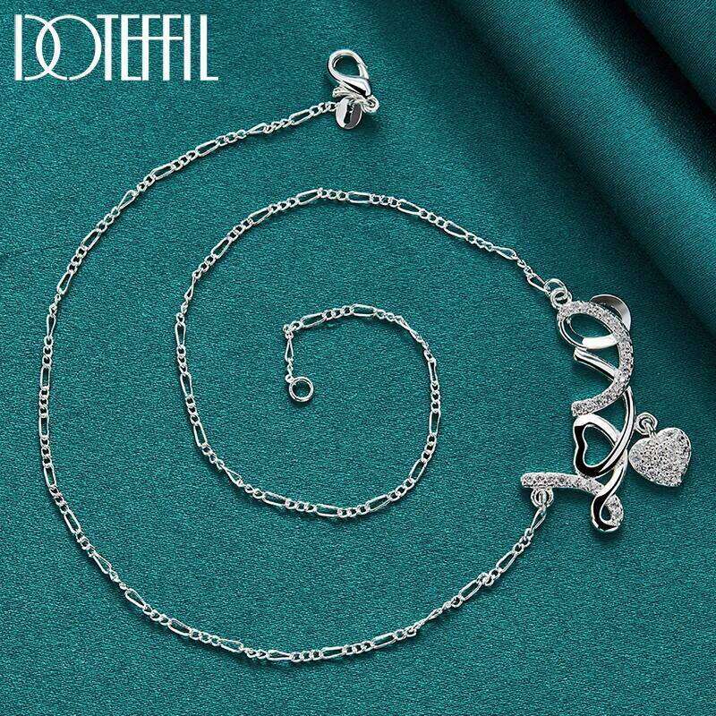 DOTEFFIL 925 Sterling Silver AAA Zircon Heart Shaped Love Pendant Necklace For Women Fashion Wedding Party Charm Jewelry 8be1c