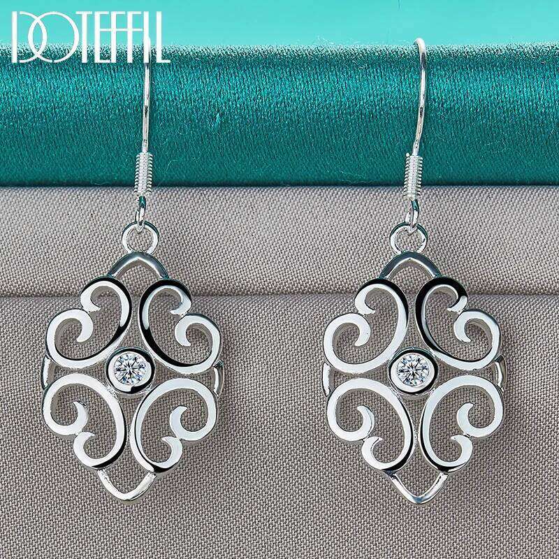 DOTEFFIL 925 Sterling Silver Hollow Pattern AAA Zircon Earrings Charm Women Jewelry Fashion Wedding Engagement Party Gift ca3f5
