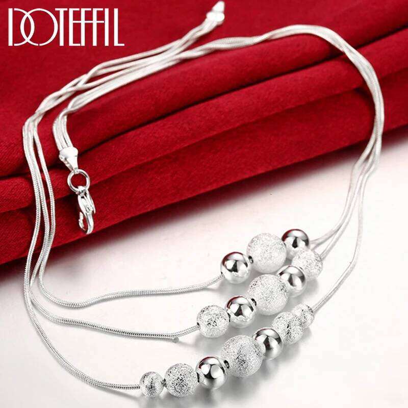 DOTEFFIL 925 Sterling Silver Three Snake Chain Matte Smooth Pendant Necklace For Women Fashion Wedding Engagement Charm Jewelry c6e62