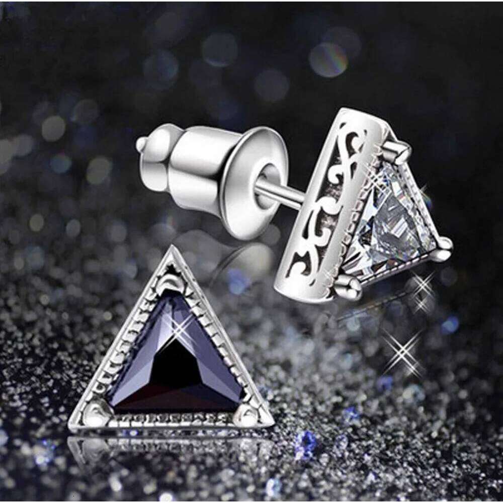 High Quality Cool Mens Ear 925 Silver Needle CZ Crystal Fake Plug Triangle Women Stud Earring For Lovers' Jewelry ccc0b