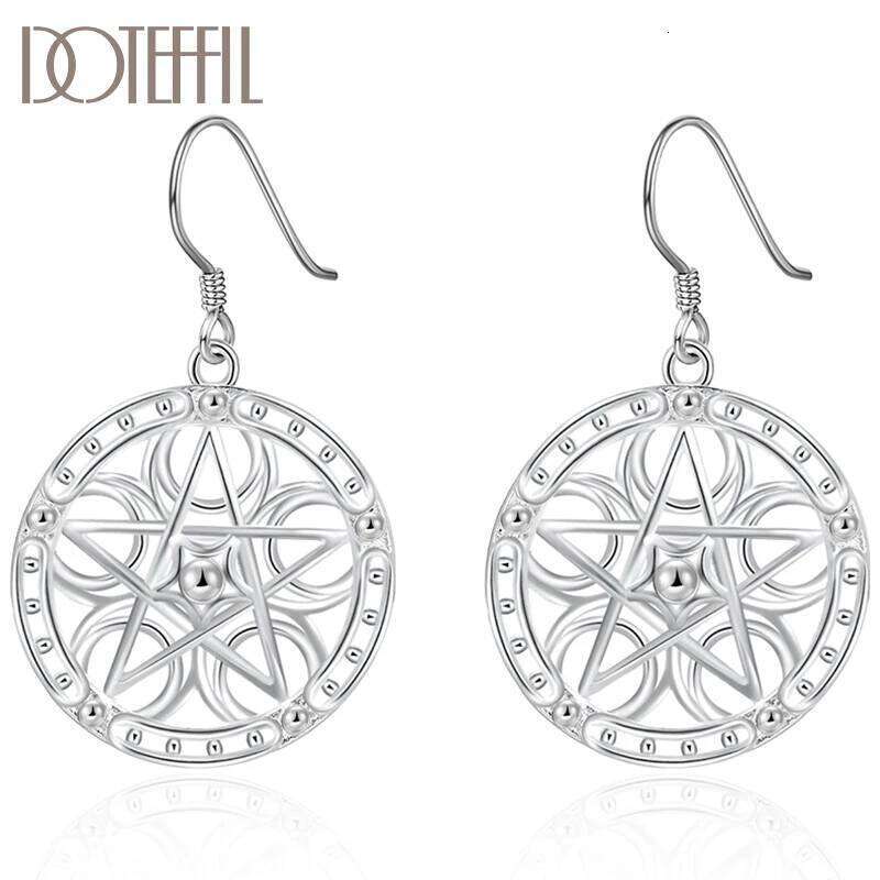 DOTEFFIL 925 Sterling Silver Round Star Pendant Earring For Women Wedding Engagement Party Fashion Jewelry ee66c