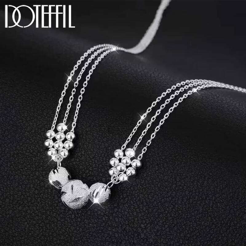 DOTEFFIL 45cm 925 Sterling Silver Charms Necklace Luck Beads Jewelry Fashion Cute Chain For Women Lady Wedding Gift 82ceb
