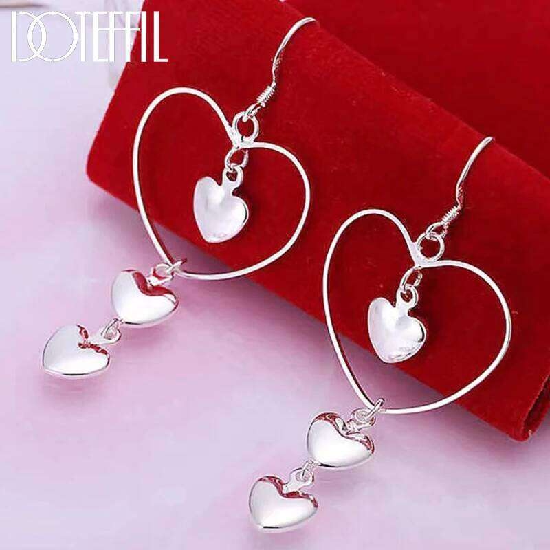 DOTEFFIL 925 Sterling Silver Big Smooth Heart Drop Earring For Woman Wedding Engagement Party Jewelry 26dcd
