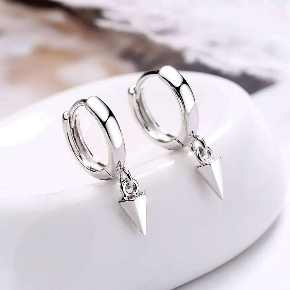 New 925 Sterling Silver Women Men Earrings Black Ear Clip Cone Pendant Punk Hipster Rock Round Circle Unisex Stud Earring Gift 65bfc