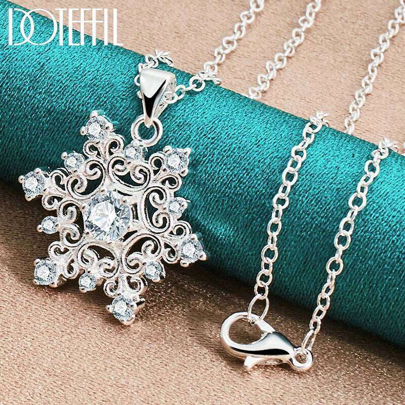 DOTEFFIL 925 Sterling Silver Snowflake AAA Zircon Pendant Necklace 16-30 Inch Chain For Woman Wedding Engagement Fashion Jewelry 04687