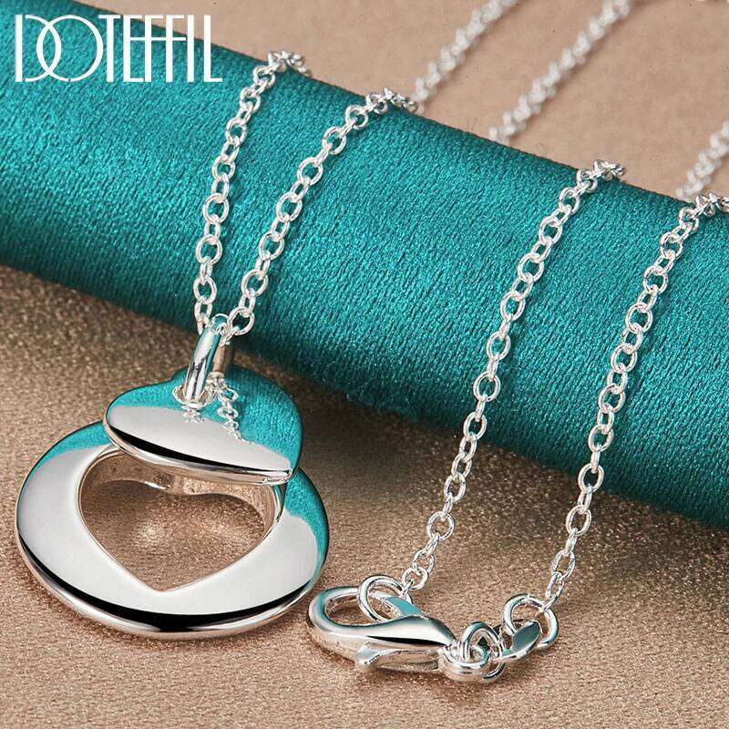 DOTEFFIL 925 Sterling Silver Heart Round Pendant Necklace 18-30 Inch Chain For Woman Man Wedding Engagement Party Charm Jewelry 0c354