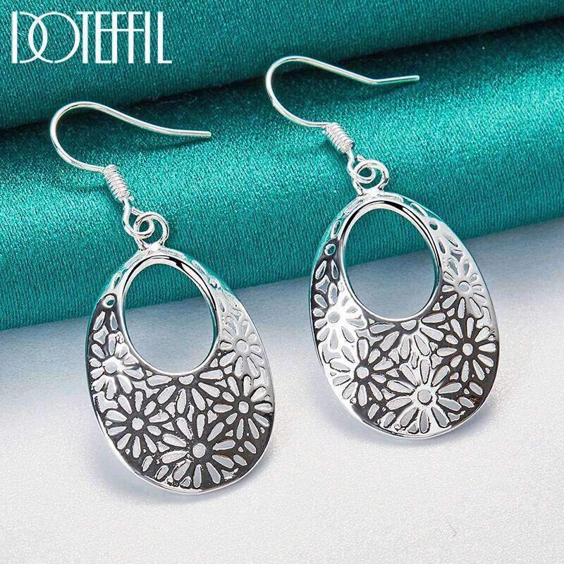 DOTEFFIL 925 Sterling Silver Hollow Flower Drop Earring Woman Wedding Engagement Party Fashion Charm Jewelry b6ed8