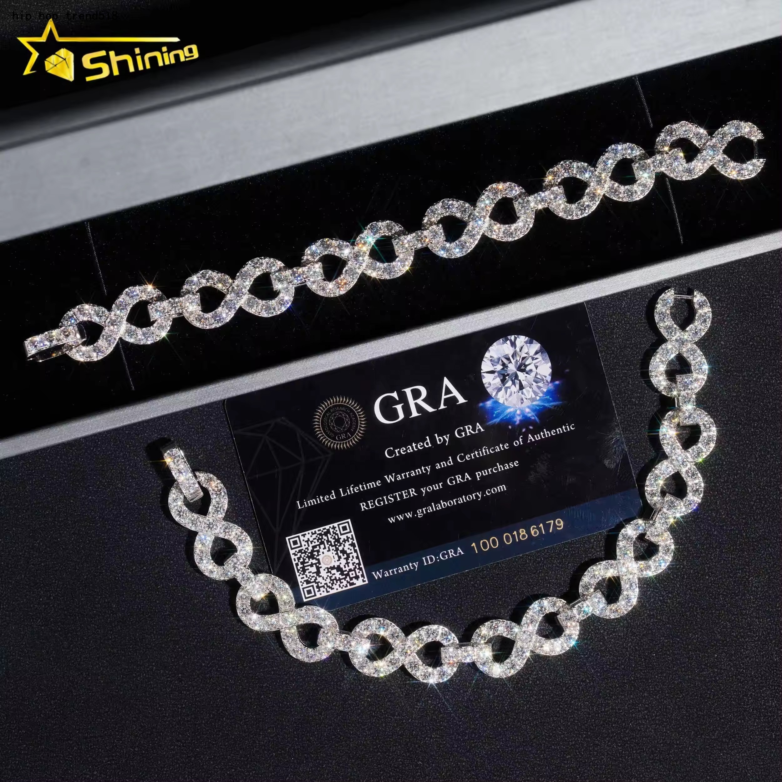 Hip Hop Jewelry Custom Design 10MM 13MM 15MM Infinity Link VVS D Color Moissanite Cuban Link Chain Necklace