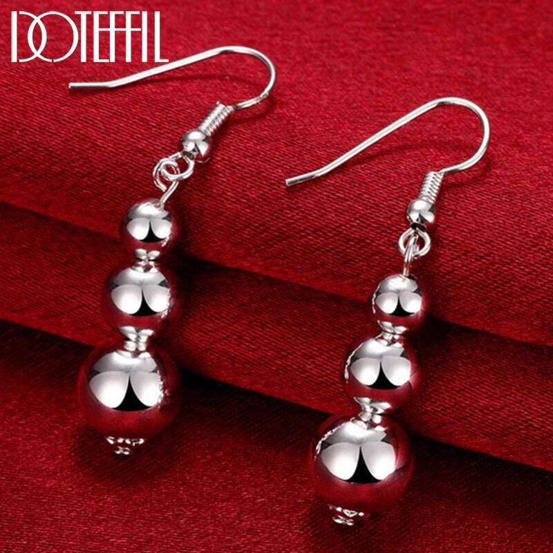 DOTEFFIL 925 Sterling Silver 6 8 10mm Hollow Bead Ball Drop Earrings For Woman Wedding Engagement Fashion Party Charm Jewelry 12ec4