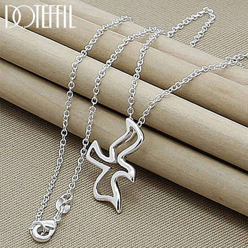 DOTEFFIL 925 Sterling Silver Bird Pendant Necklace 18 Inch Chain For Women Wedding Engagement Party Fashion Charm Jewelry e018a