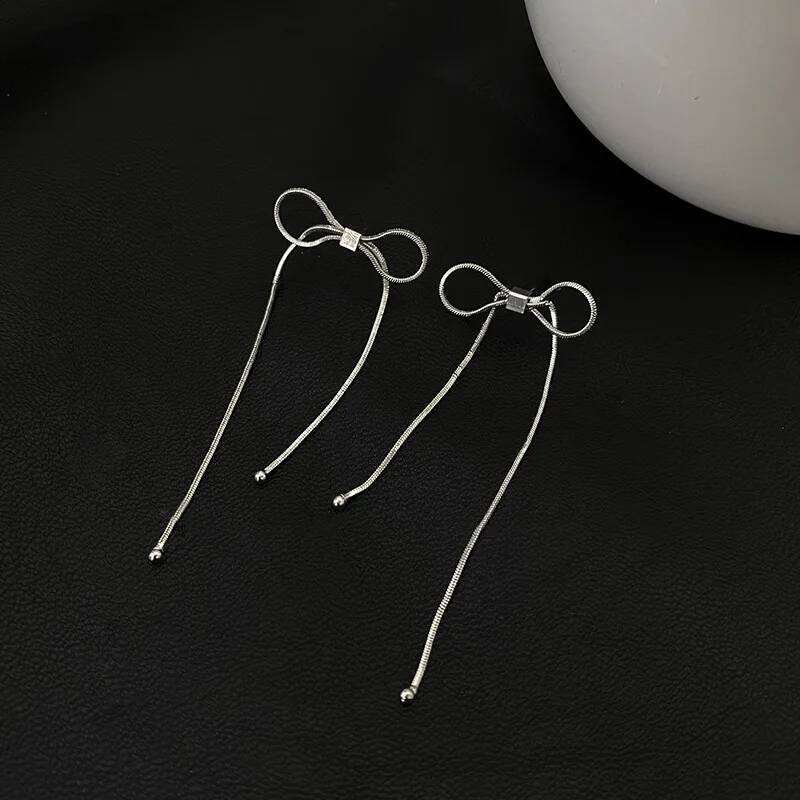 Sam panda 925 Sterling Silver Bow Temperament Feminine Personality Exaggerated Tassel Long Earrings New Trend 55758