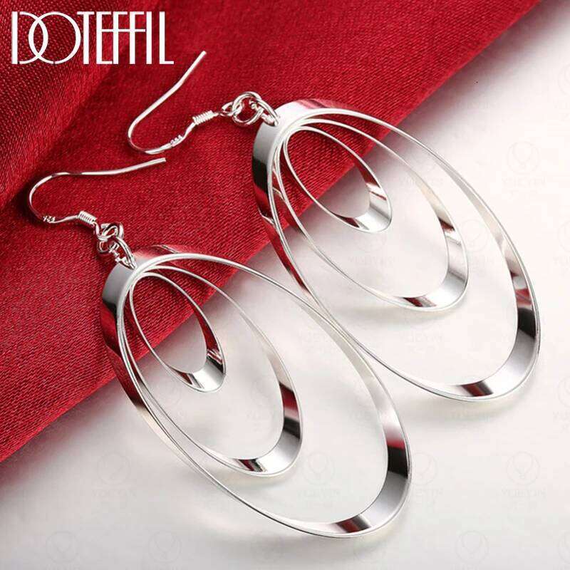 DOTEFFIL 925 Sterling Silver Three Round Circle Drop Earrings Charm Women Jewelry Fashion Wedding Engagement Party Gift 6794e
