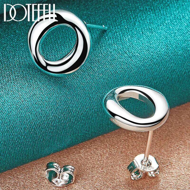 DOTEFFIL 925 Sterling Silver Round O Stud Earring For Woman Fashion Charm Wedding Engagement Party Jewelry 053d6