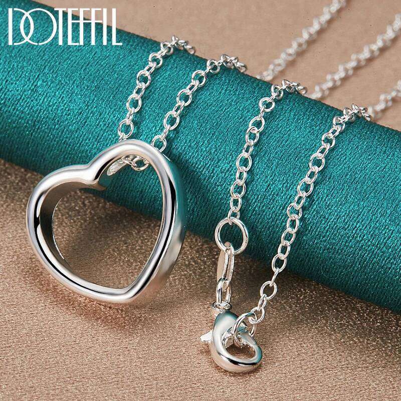 DOTEFFIL 925 Sterling Silver Heart Pendant Necklace 16/18/20/22/24/26/28/30 Inch Chain For Woman Man Wedding Engagement Jewelry 4f25b
