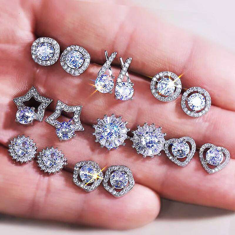 8 Kinds Classical 925 Silver Needle Earrings For Women Kids Fine Jewelry 5A Moissanite Stud Earring Girls Christmas Pendientes 4f299