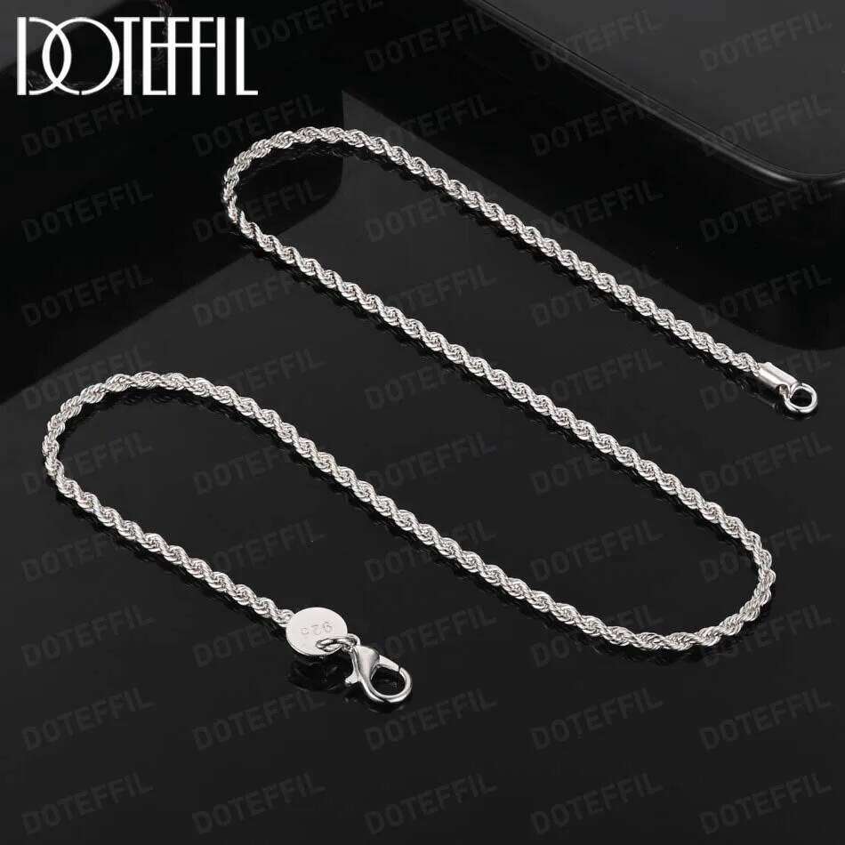 DOTEFFIL 2MM Rope Necklace 16-24INCHES 925 Sterling Silver Beautiful Fashion Elegant for Women Men Chain Cute Can Pendant 6b2d1