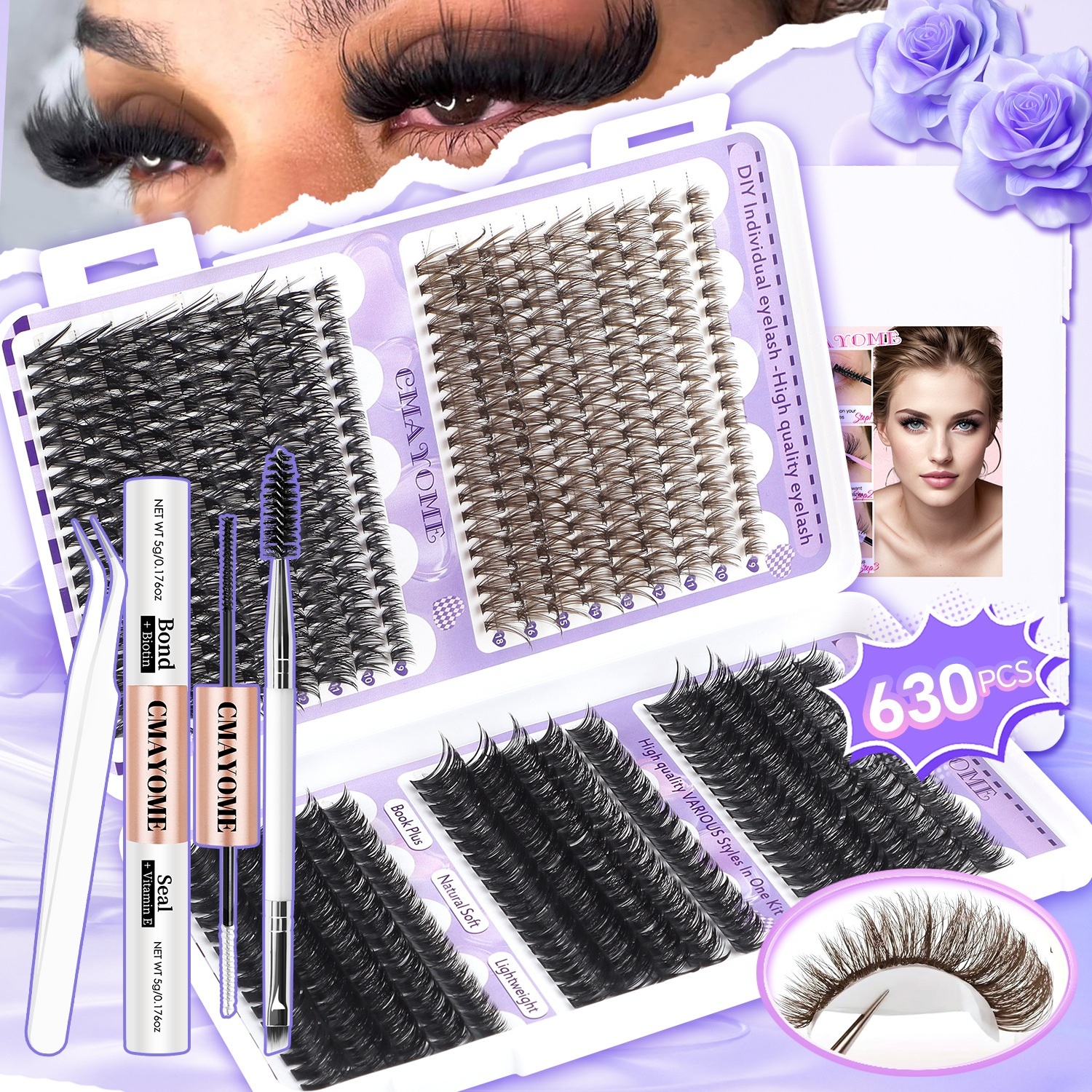 660Pcs DIY Segmented Eyelash Extensions Slender & Dense DIY Cluster Lashes Kit with Lash Bond & Seal Handmade Reusable D Curled Grafted Lashes fo-image-1090905045