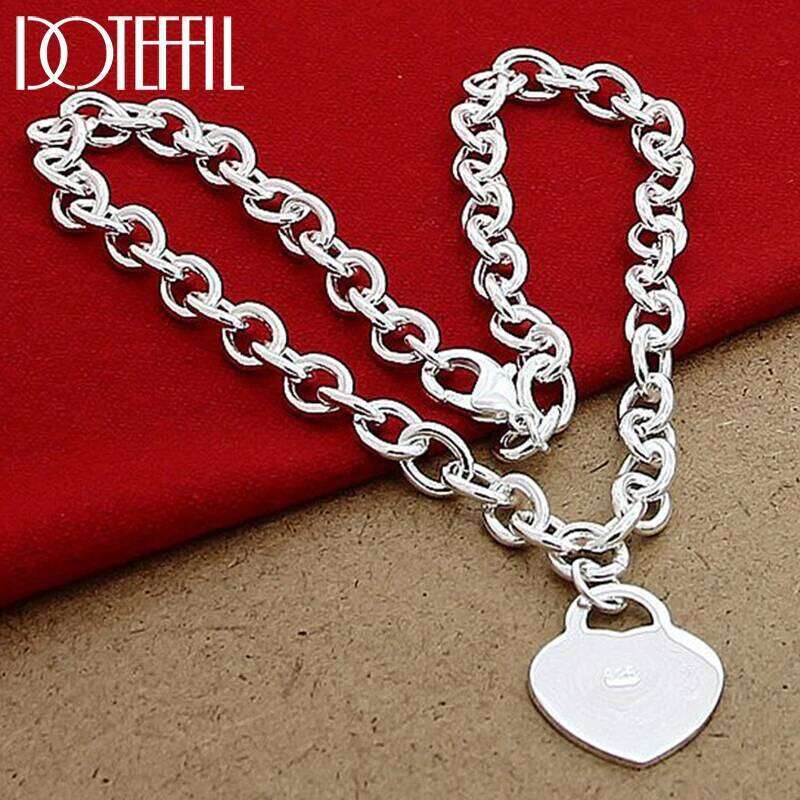 DOTEFFIL 925 Sterling Silver 18 Inch Chain Heart Card Pendant Necklace For Women Man Wedding Engagement Fashion Jewelry e388f