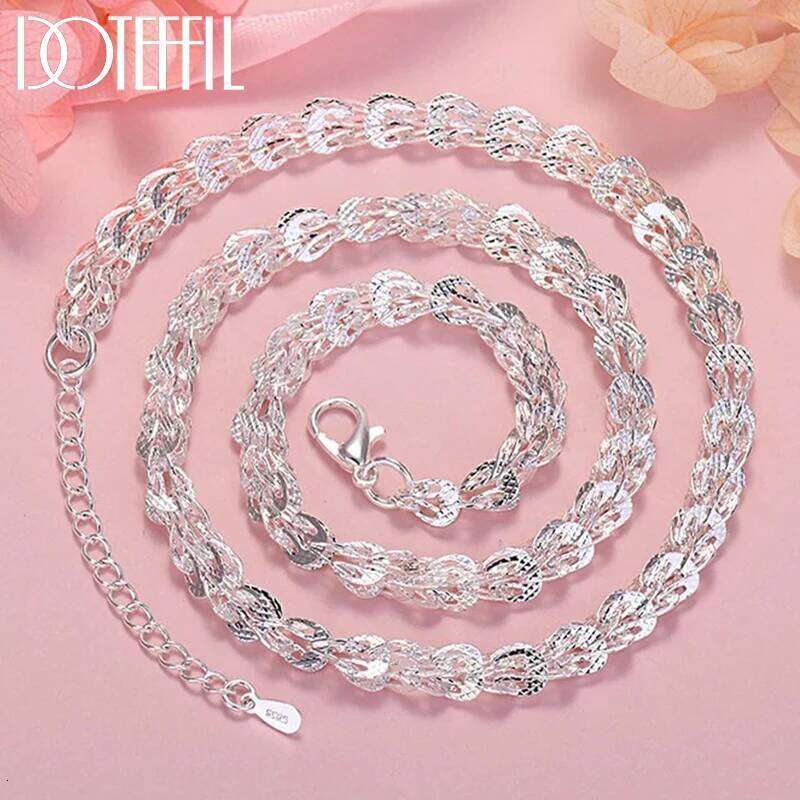 DOTEFFIL New 925 Sterling Silver Exquisite Lathe Engraved Pattern Chain Neckalce Jewelry Women Fashion Party Wedding Gifts bacf6