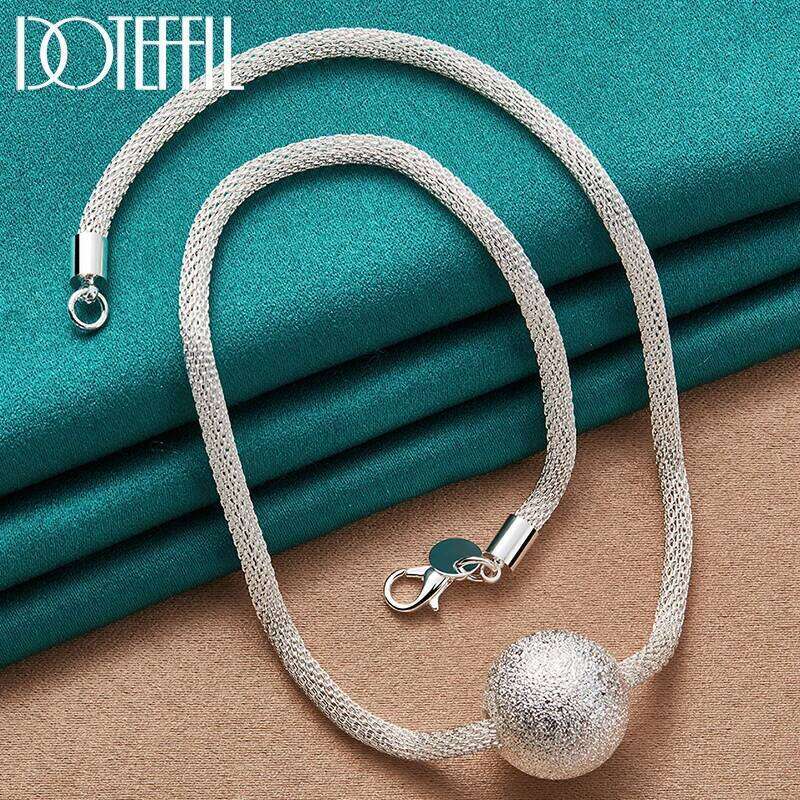 DOTEFFIL 925 Sterling Silver Round 20mm Ball Bead Chain Necklace For Women Man Fashion Wedding Charm Jewelry d0cbc