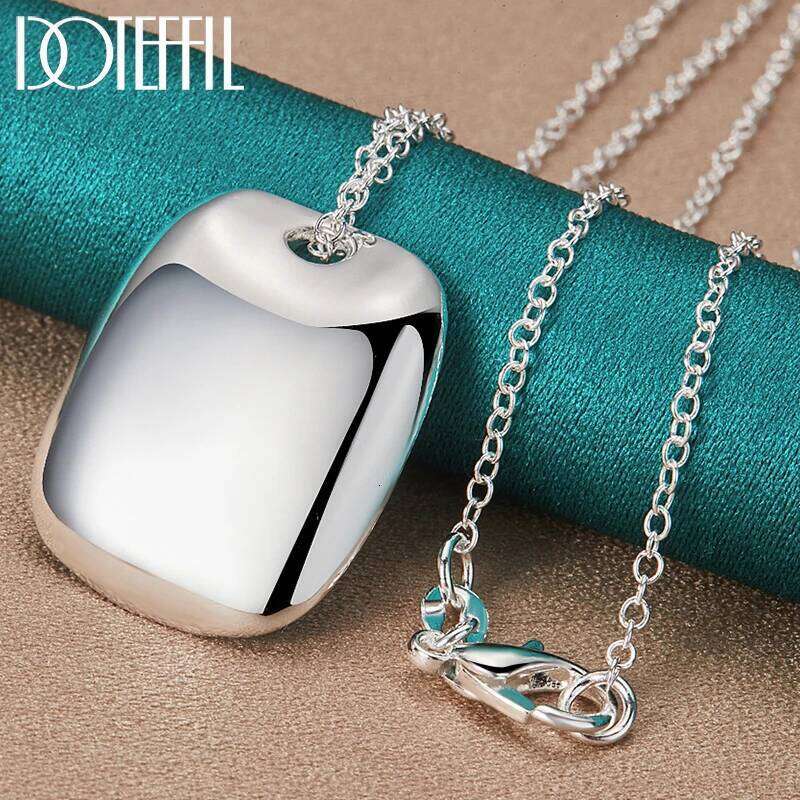 DOTEFFIL 925 Sterling Silver Square Smooth Pendant Necklace 18-30 Inch Chain For Woman Wedding Engagement Party Charm Jewelry 1ea33