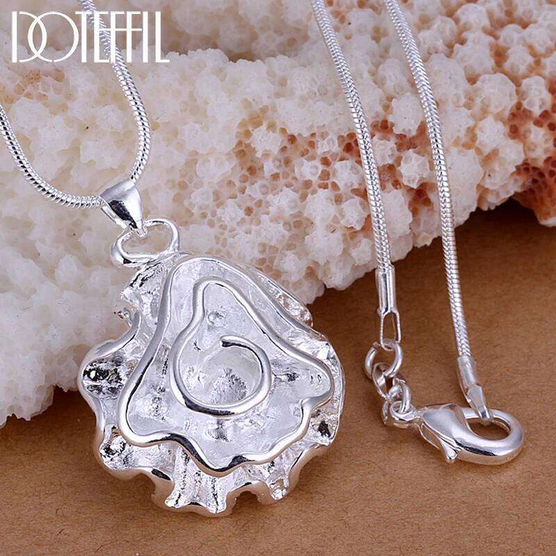 DOTEFFIL 925 Sterling Silver Rose Flower Pendant Necklace 18-30 Inch Chain For Woman Wedding Engagement Party Charm Jewelry cdd81
