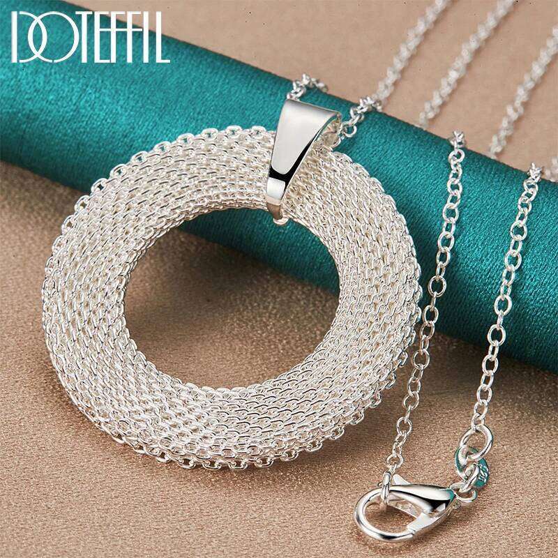 DOTEFFIL 925 Sterling Silver Round Circle Weave Pendants Necklace 18-30 inch Chain For Woman Wedding Engagement Party Jewelry 1579a