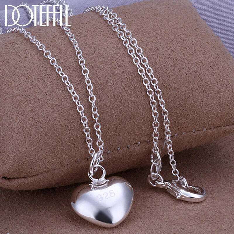 DOTEFFIL 925 Sterling Silver 18-30 Inch Snake Chain Solid Small Heart Pendant Necklace For Woman Wedding Charm Fashion Jewelry 3a414