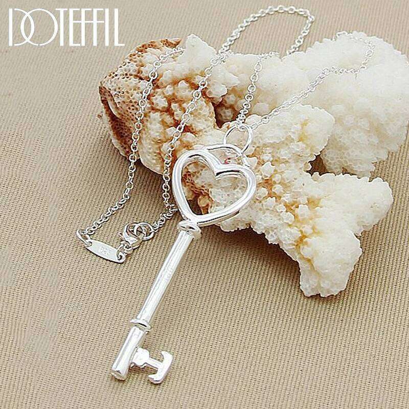 DOTEFFIL 925 Sterling Silver 16-30 Inch Chain Heart Key Pendant Necklace For Woman Man Wedding Engagement Party Charm Jewelry 792e7