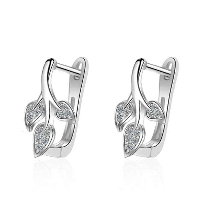 New Leaf Design 925 Stamp Silver Needle for Women Dazzling Full CZ Crystal Zircon Small Earrings Wdding Jewelry 79ece