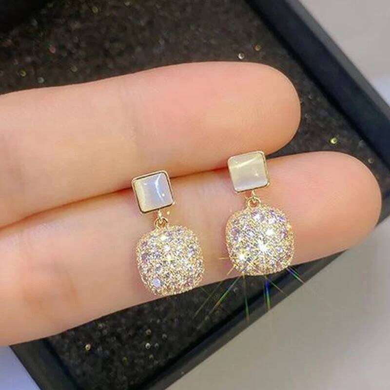 Summer Square Opal Zircon 925 Silver Needle for Women Wedding 8K Gold Color Stud Earrings Bride Fashion Jewelry b05a3