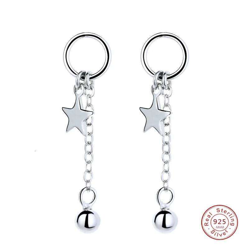 Minimalist Women 925 Silver Needle Star/Ball Stud Delicate Tiny Dot Cartilage Helix Piercing Chain Earrings 5a748