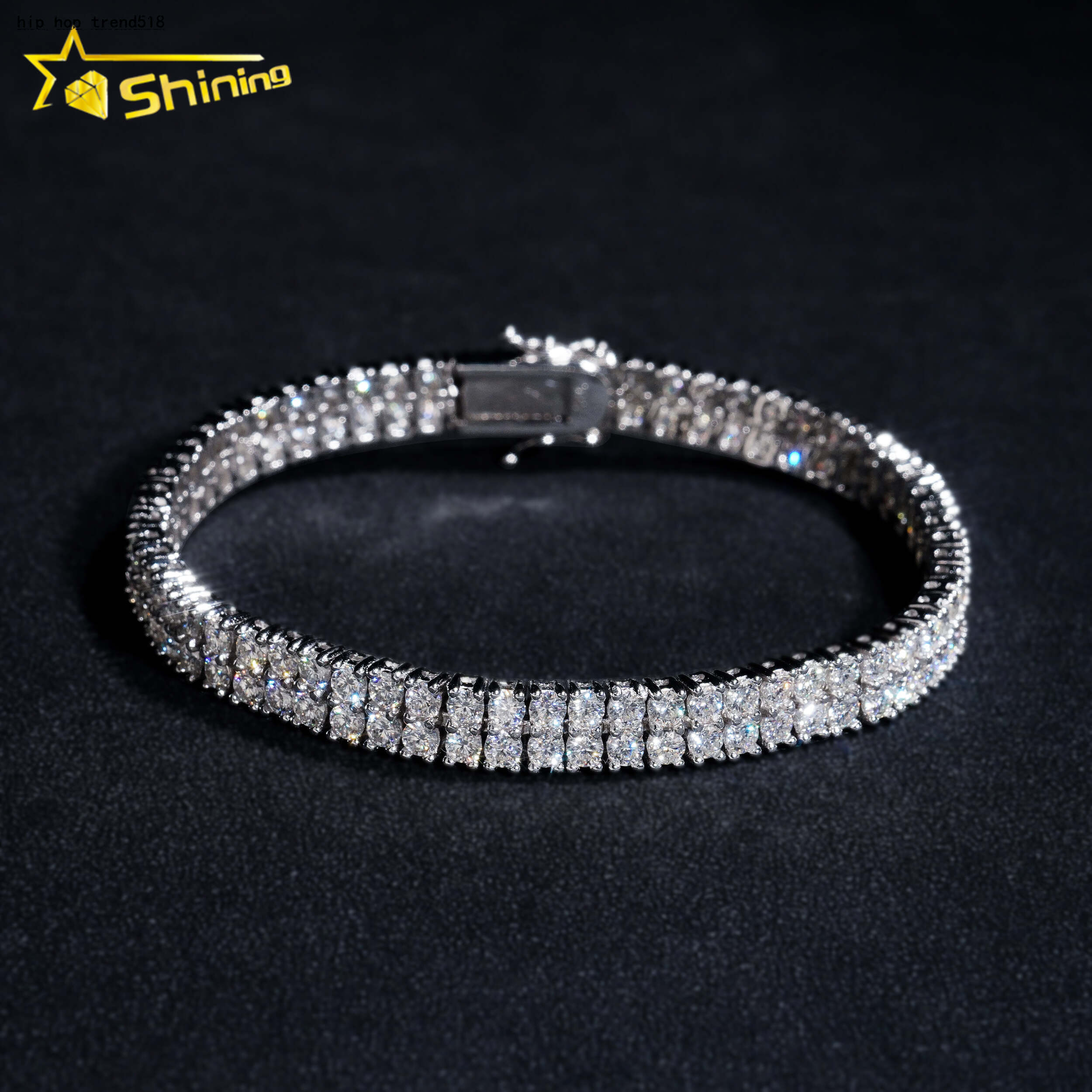 Luxury Hip Hop Jewelry 6MM Iced Out 925 Silver Gold Plated VVS D Color Moissanite Bracelet Men Moissanie Tennis Bracelet