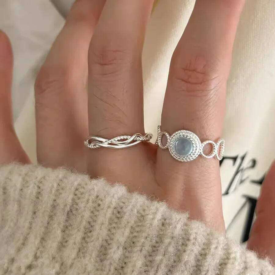 Sam Panda 925 Sterling Silver Blue Moonstone Hollow Ring For Women Gift Sweet Romantic Jewelry Wholesale Dropshipping ef570