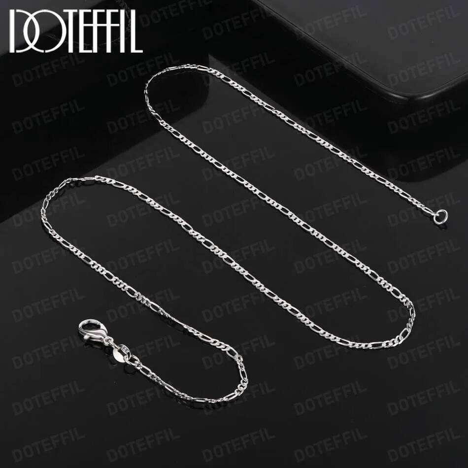 DOTEFFIL 2mm Sideways Flat Chain 925 Sterling Silver 16/18/20/22/24/26/28/30 Inch Necklace For Women Man Fashion Wedding Jewelry a3aa4