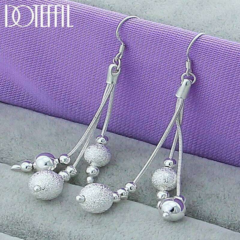 DOTEFFIL 925 Sterling Silver Smooth Matte Beads Drop Earrings For Woman Wedding Engagement Fashion Party Charm Jewelry f1332