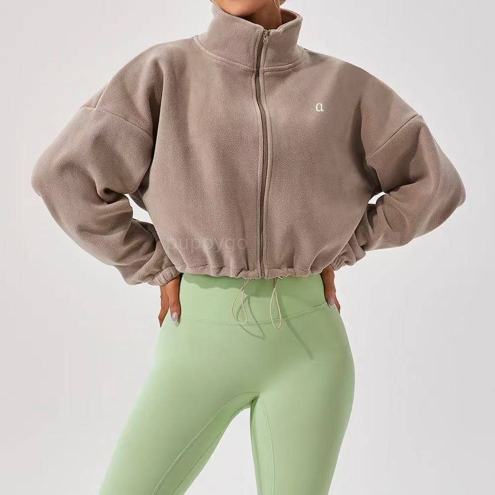 Women Yoga Winter Outdoor Lamb Wool Sports Jacket Women's Stand-up Collar Loose Velvet Warm Running Casual Short Coat YW501