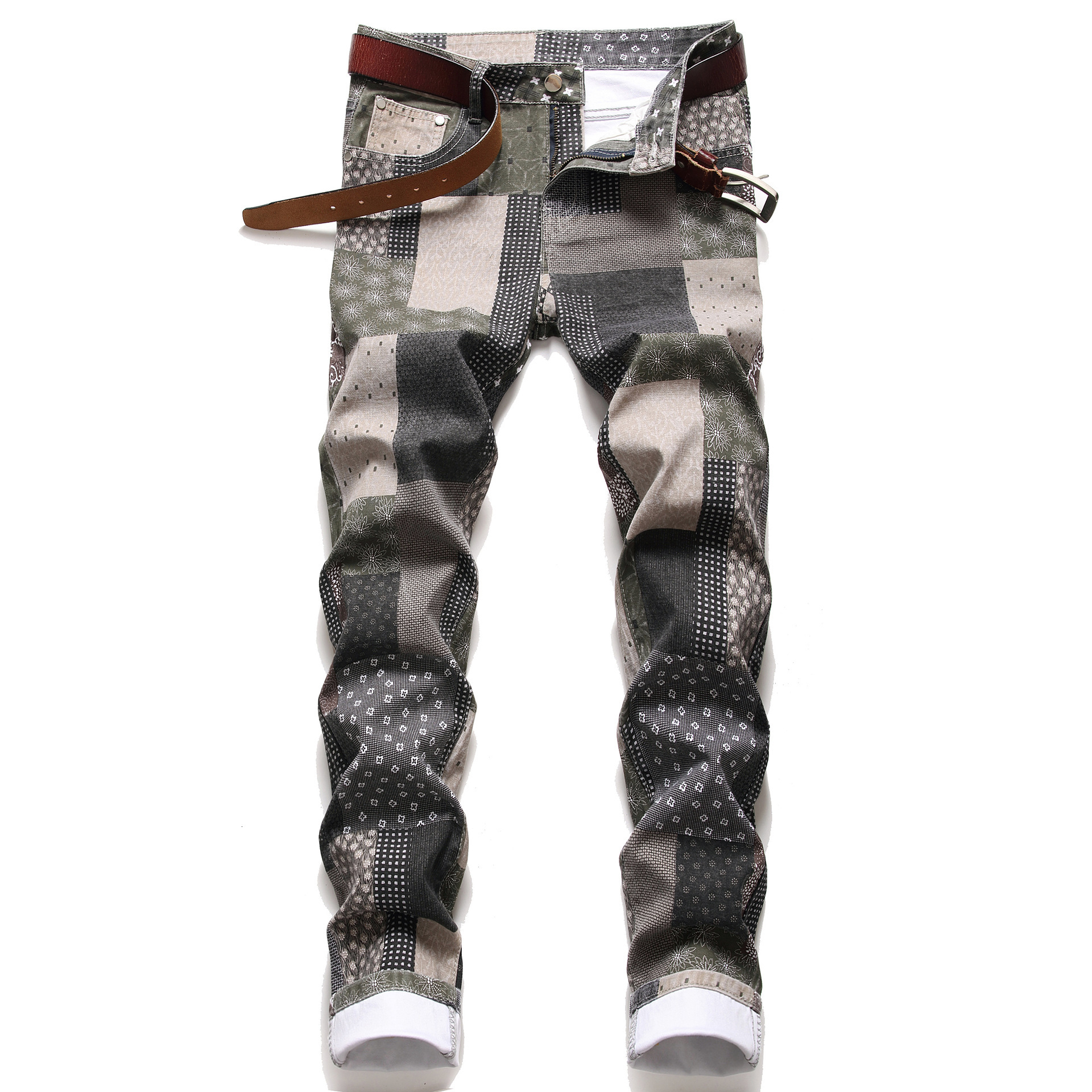 Luxury Brand Designer Clothes Original European And American Colorful Personality Fashion Printed Patchwork Checkered Stretch Small Straight Street