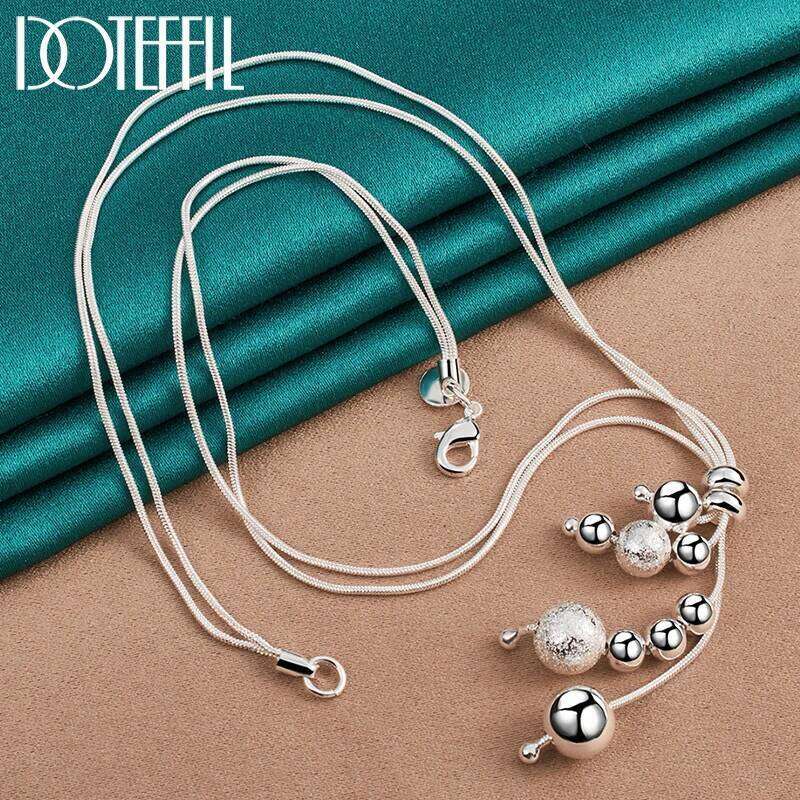 DOTEFFIL 925 Sterling Silver Snake Chain Smooth Matte Bead Pendant Necklace For Woman Man Charm Fine Jewelry Wholesale cb7ad