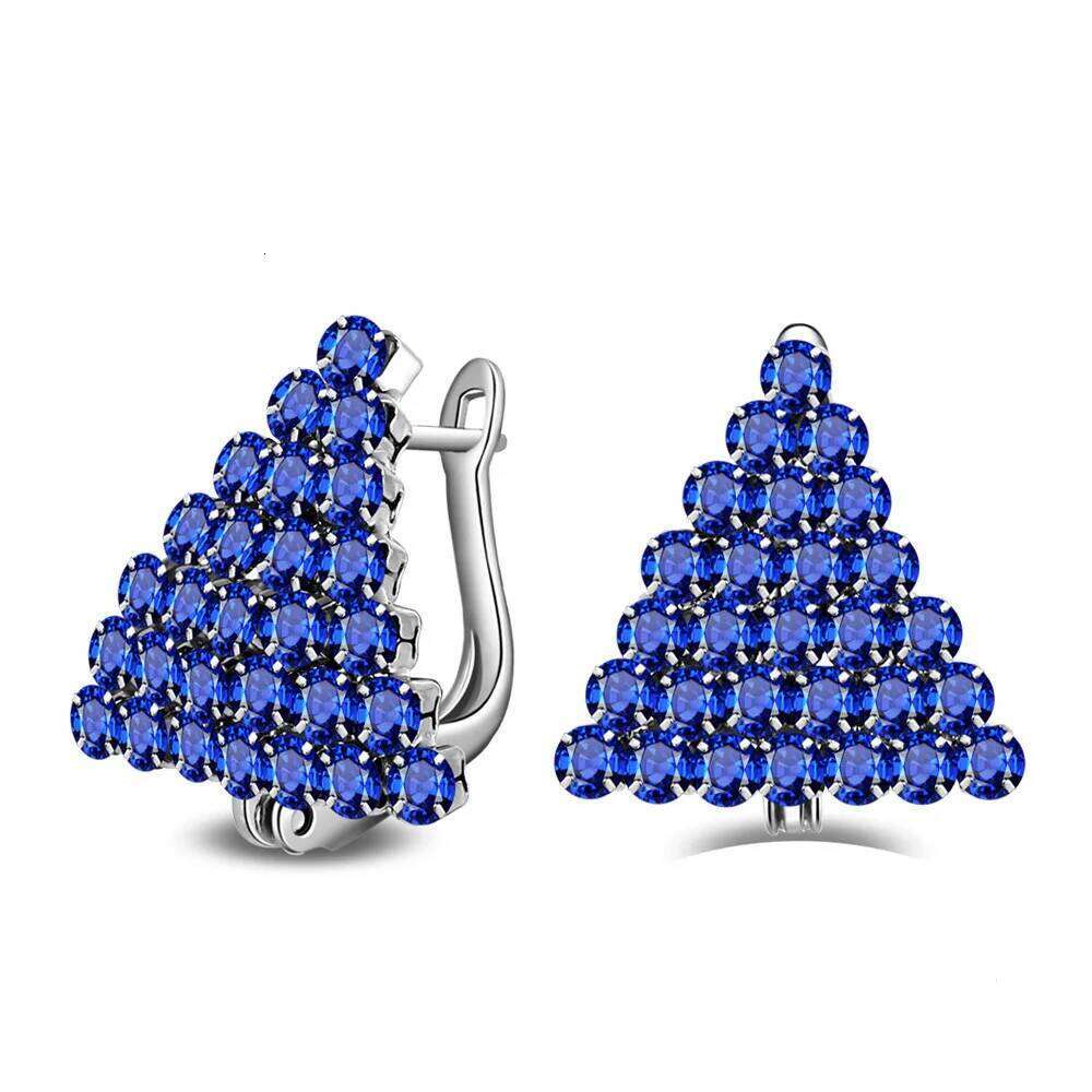 Authentic Silver Color Majestic Blue Zircon Crystal Christmas Tree Stud Earrings With White Clear CZ Jewelry Gift Ed31 4cf6b
