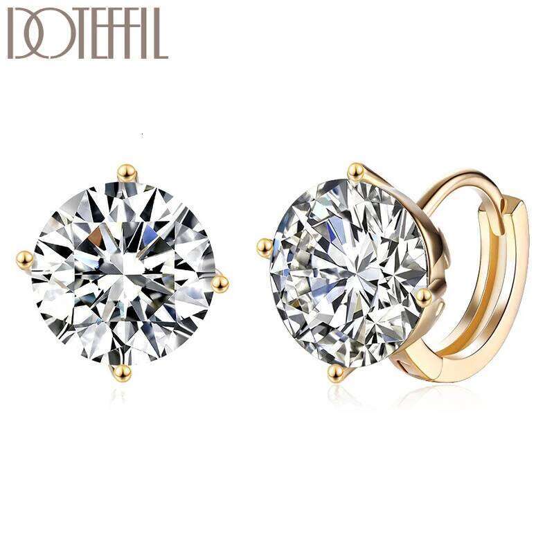 DOTEFFIL Charm Champagne Gold 925 Sterling Silver Round AAA Zircon Earring Ear Clip Woman Wedding Engagement Jewelry dd7f3