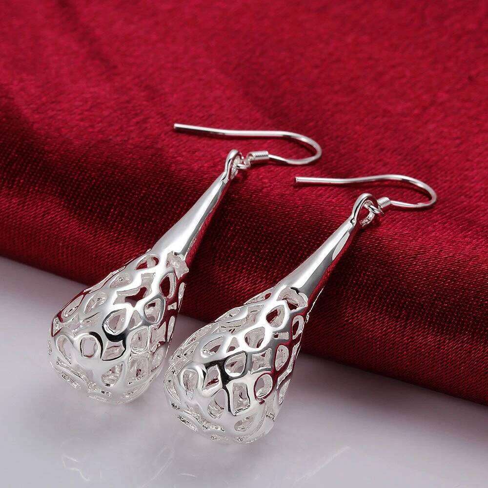 New Charm 925 Sterling Silver Earrings for Women Jewelry All-match Trend Hollow Water Drop Shape Christmas Gifts d6107