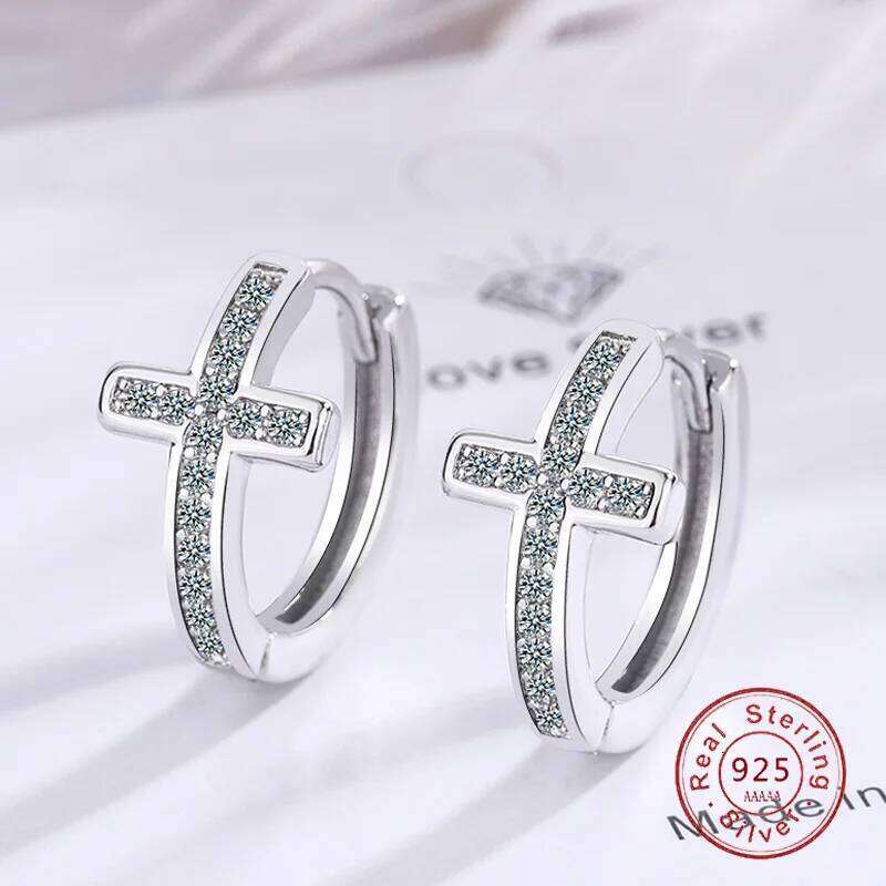 Cute Small 925 Sterling Silver Cross Circle Stud Earring for Children Girls Women Fashion Jewelry Accessories Wholesale e4846
