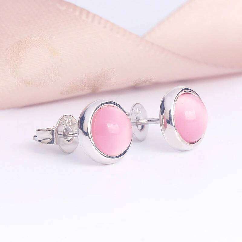 2 Colors Natural Stone 925 Silver Needle Round Fire Opal Pink Crystal Stud Earrings For Women Birthstone Jewelry 975f5