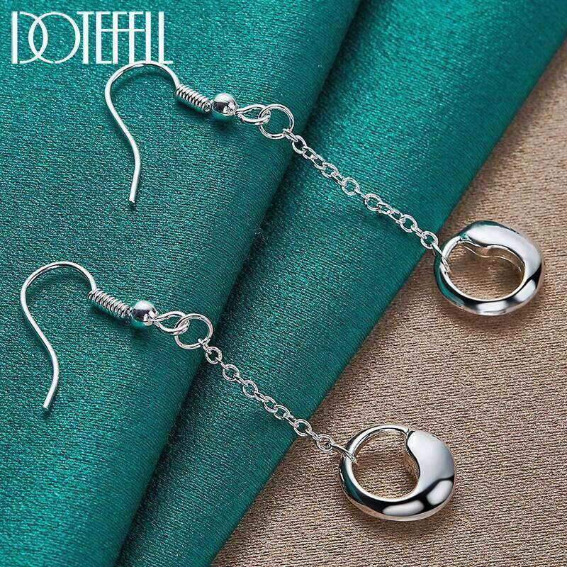 DOTEFFIL 925 Sterling Silver Round Water Droplets Long Drop Earrings Woman Wedding Engagement Fashion Party Charm Jewelry 89538