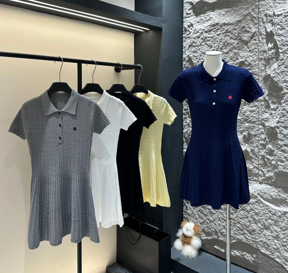 Women's Designer Pony Polo Dress Classic Pony Embroidery Short Elegant Knitted Dress Polo Twisted Embroidery A-Line Skirt Spring Summer
